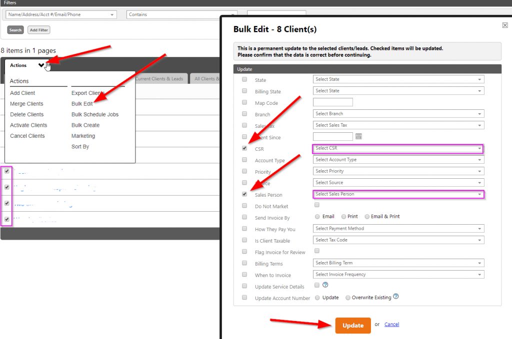 how to bulk update clients in Service Autopilot