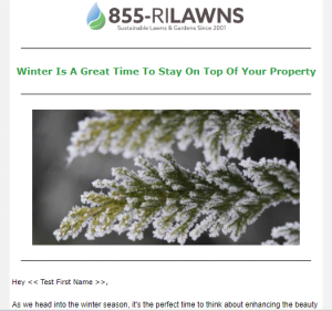 an example of landscape email marketing for 855-RILAWNS