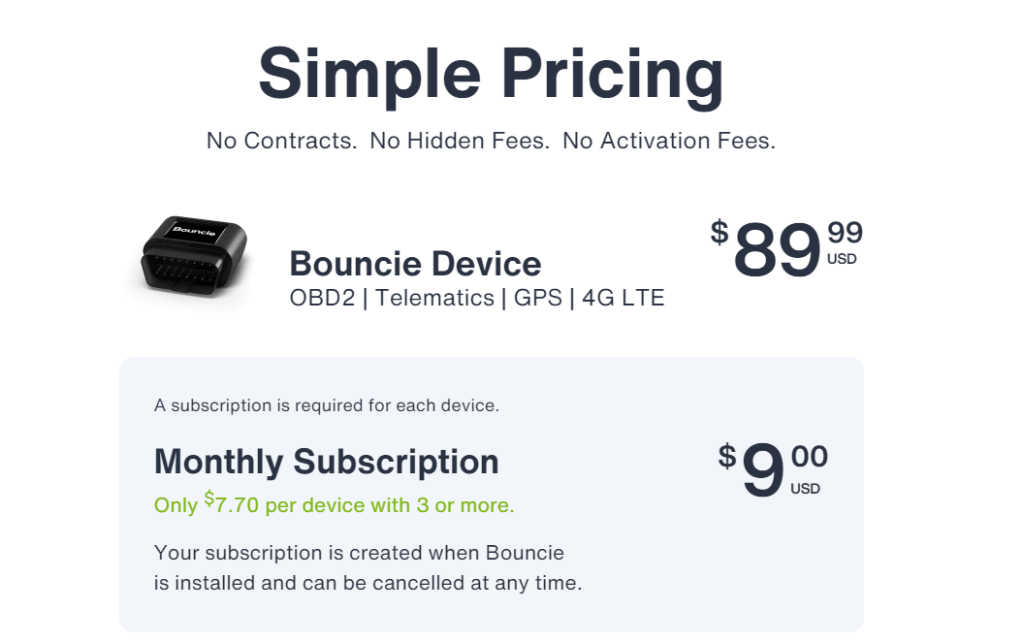 Bouncie Tracker pricing